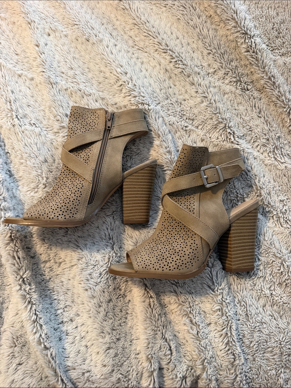 Women’s Taupe Perforated Block Heel Sandals